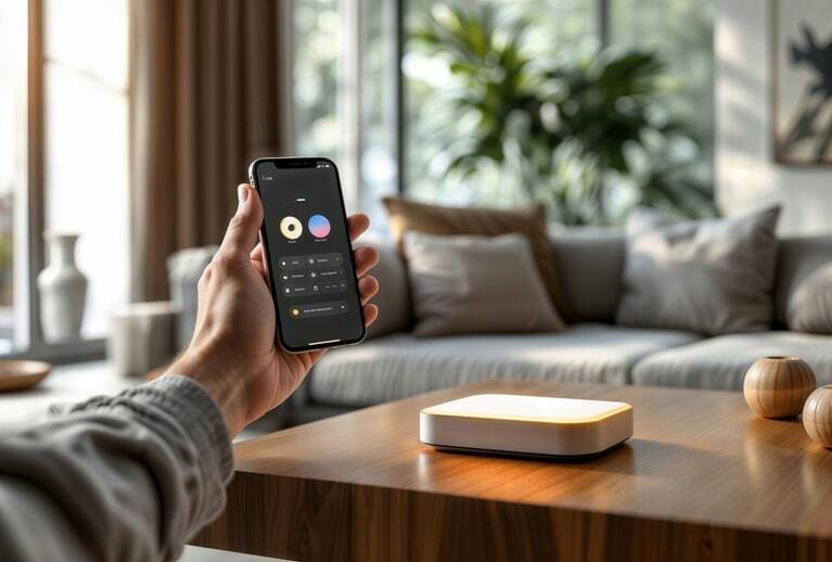 Man-using-a-smartphone-to-control-smart-devices-at-home